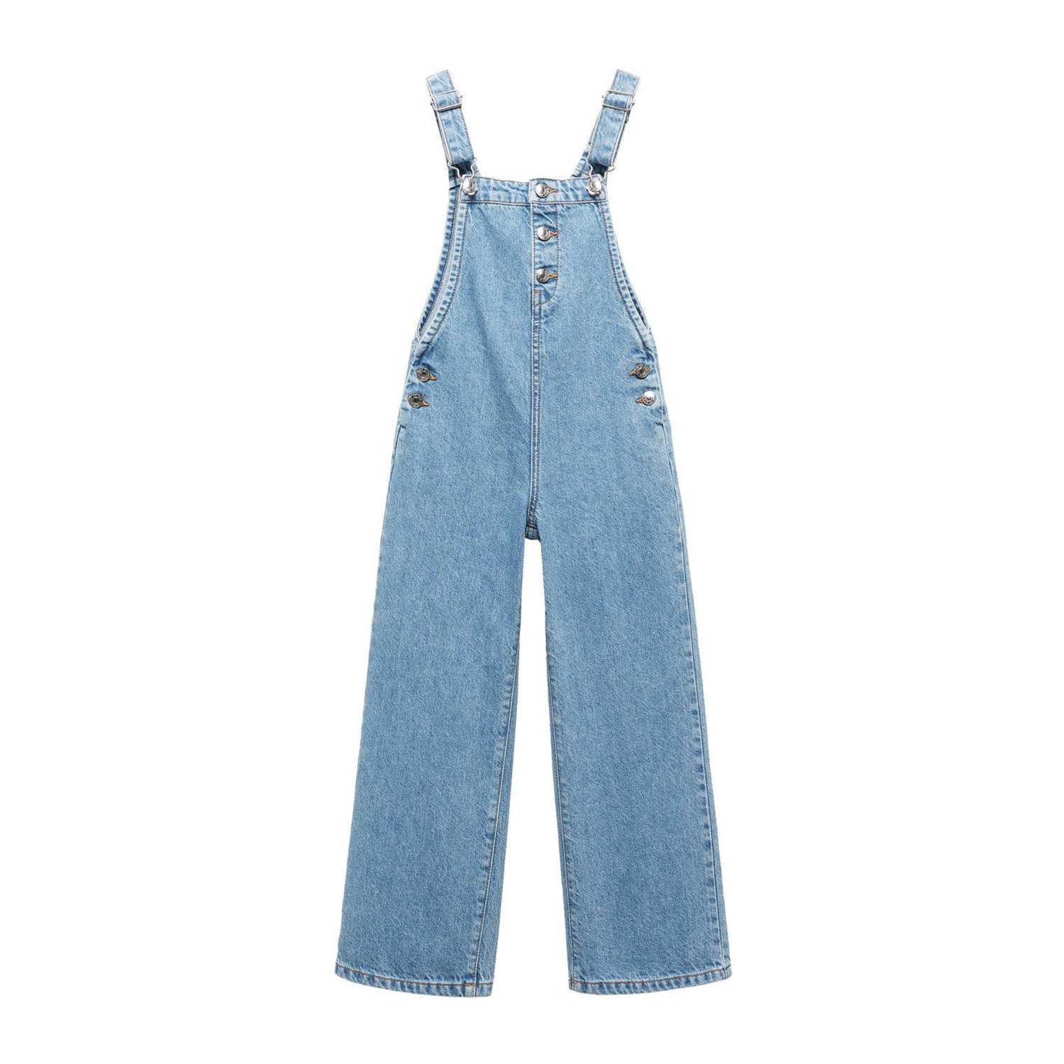 Mango Kids tuinbroek light blue denim Blauw Effen 128