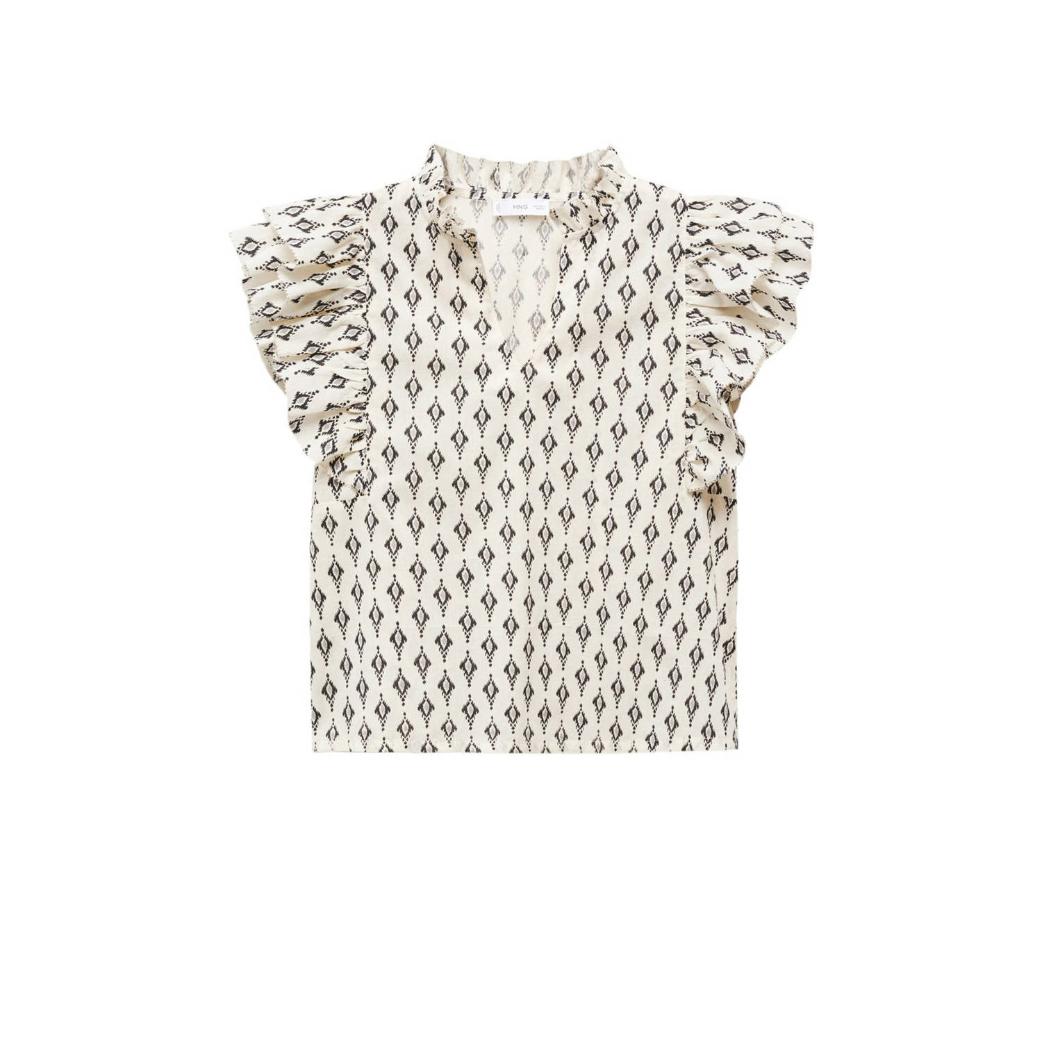 Mango Kids top met all over print ecru wit Meisjes Katoen V-hals All over print 152(XXS)