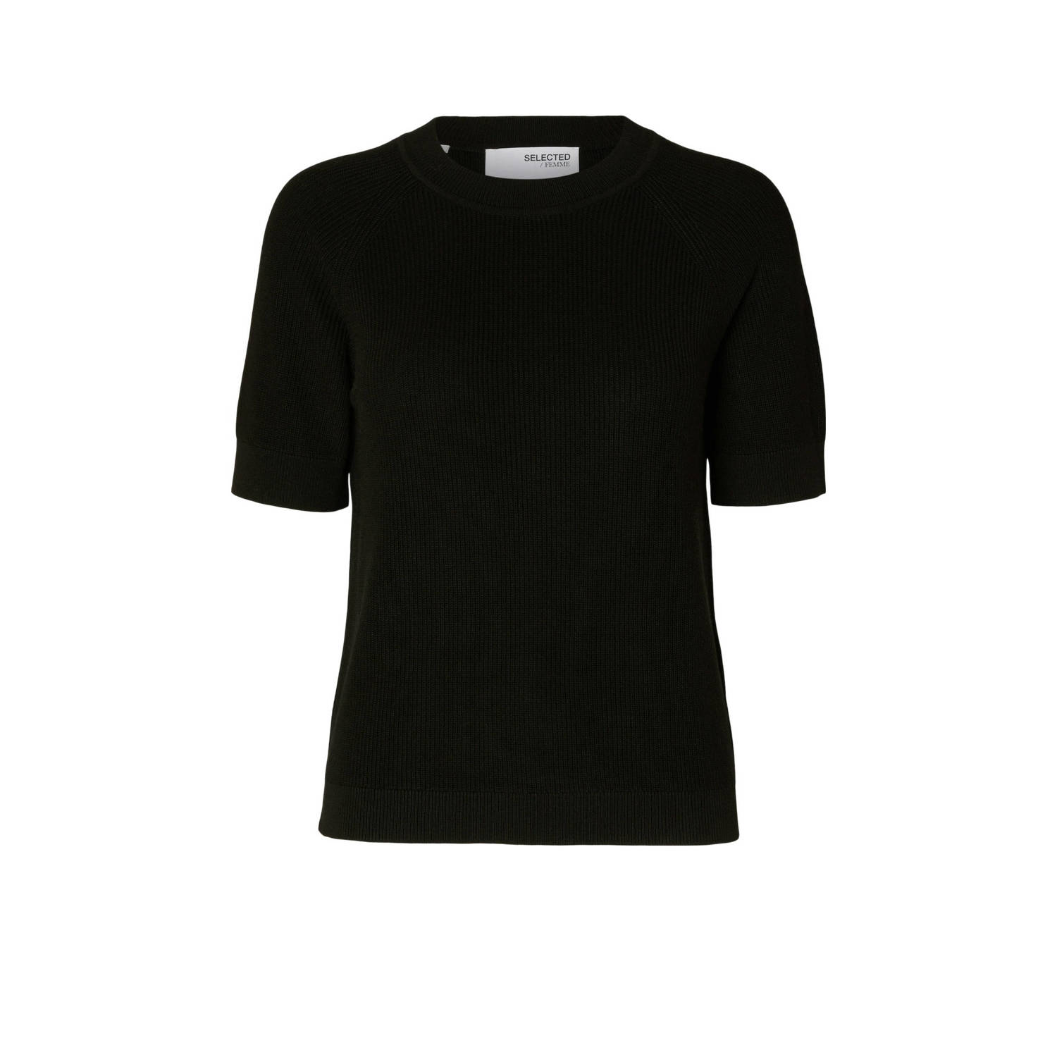 SELECTED FEMME Dames Tops & T-shirts Slfelinna New Ss Knit Top Zwart