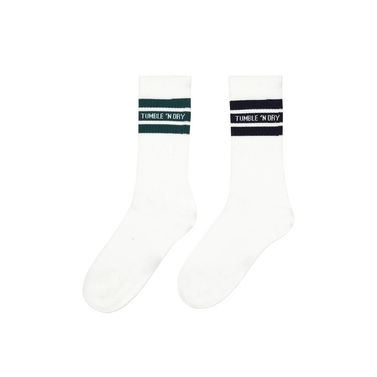 Tumble 'n Dry sokken set van 2 paar wit donkergroen zwart met streep Stretchkatoen 35 38