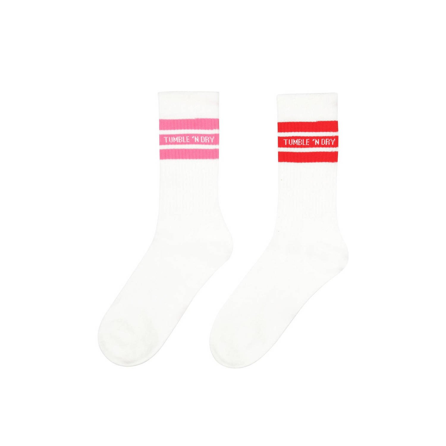 Tumble 'n Dry sokken set van 2 paar wit roze rood met streep Stretchkatoen 31 34