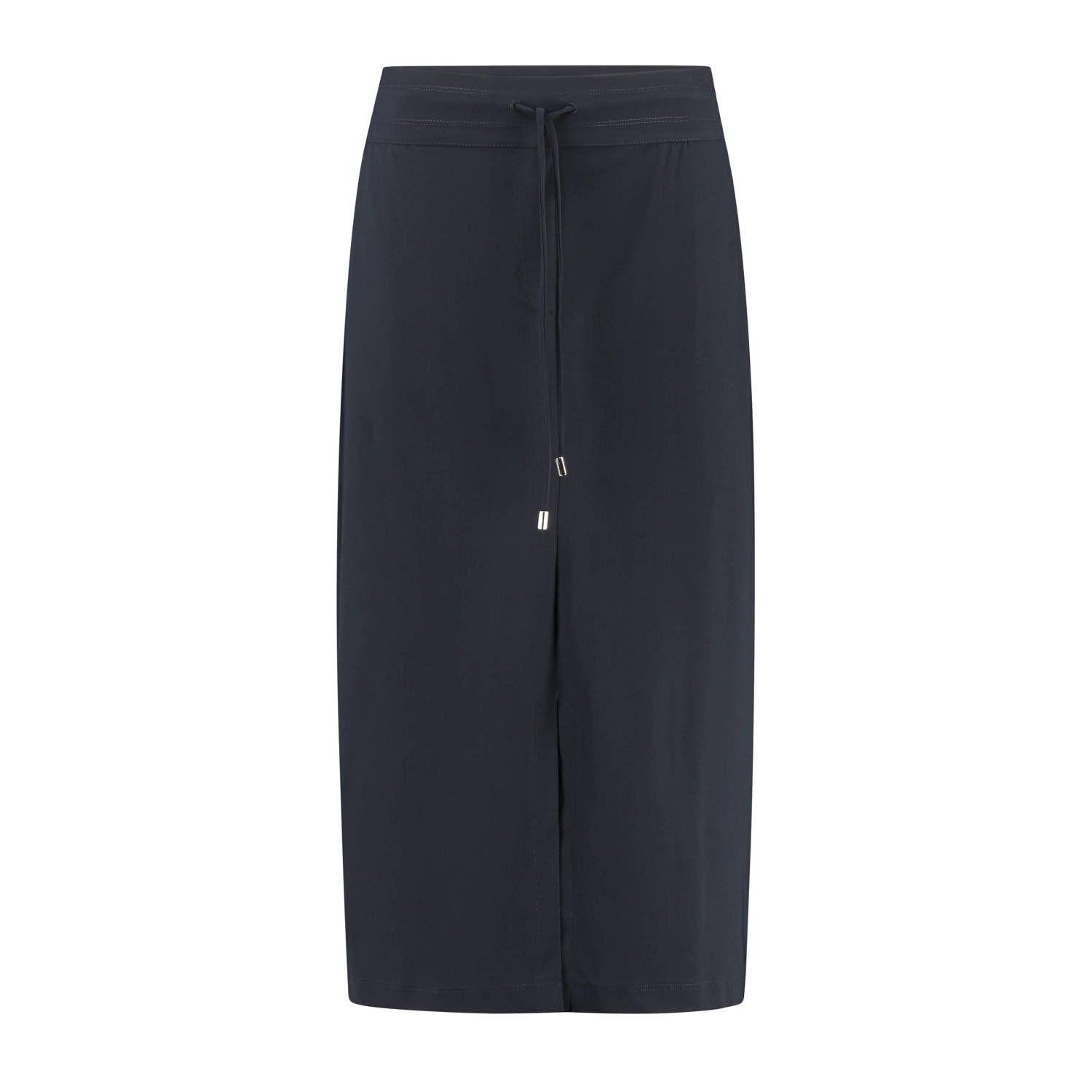 Expresso midi rok van travelstof donkerblauw