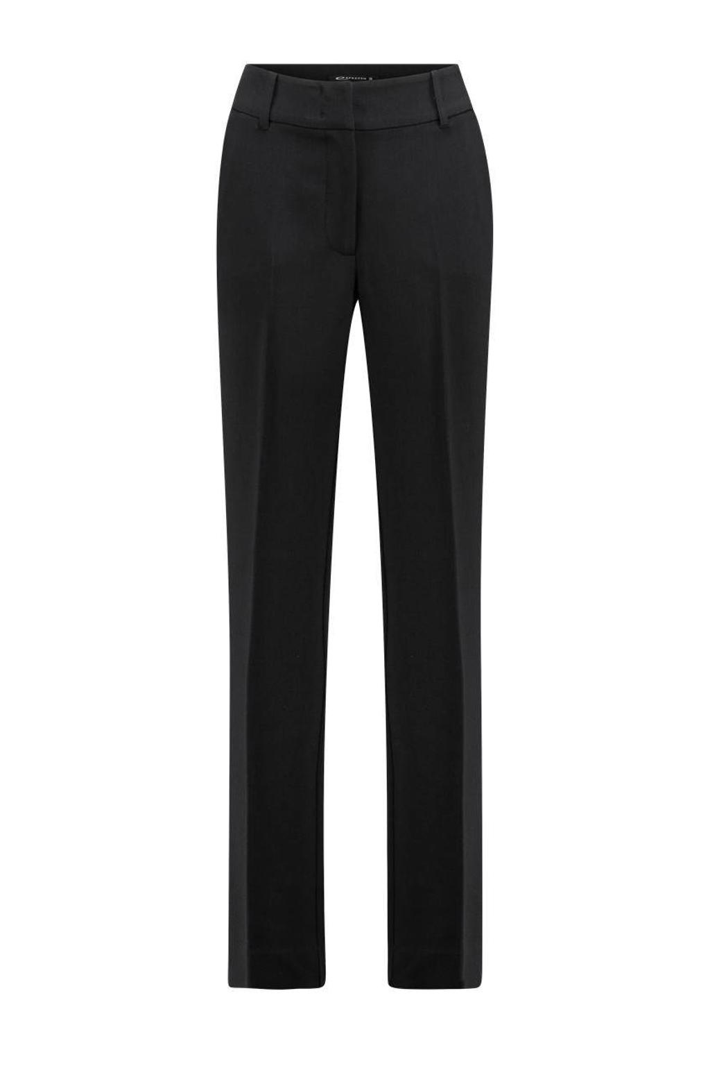 Zwarte dames Expresso wide leg pantalon van polyester met flared pijpen, regular waist, rits, haak- en knoopsluiting en effen