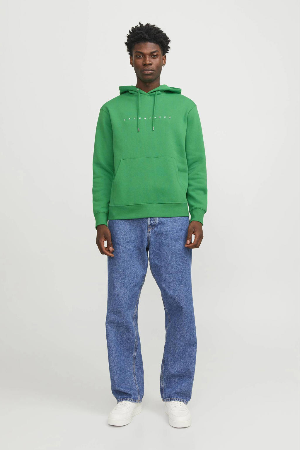 JACK & JONES ESSENTIALS hoodie JJESTAR met printopdruk groen