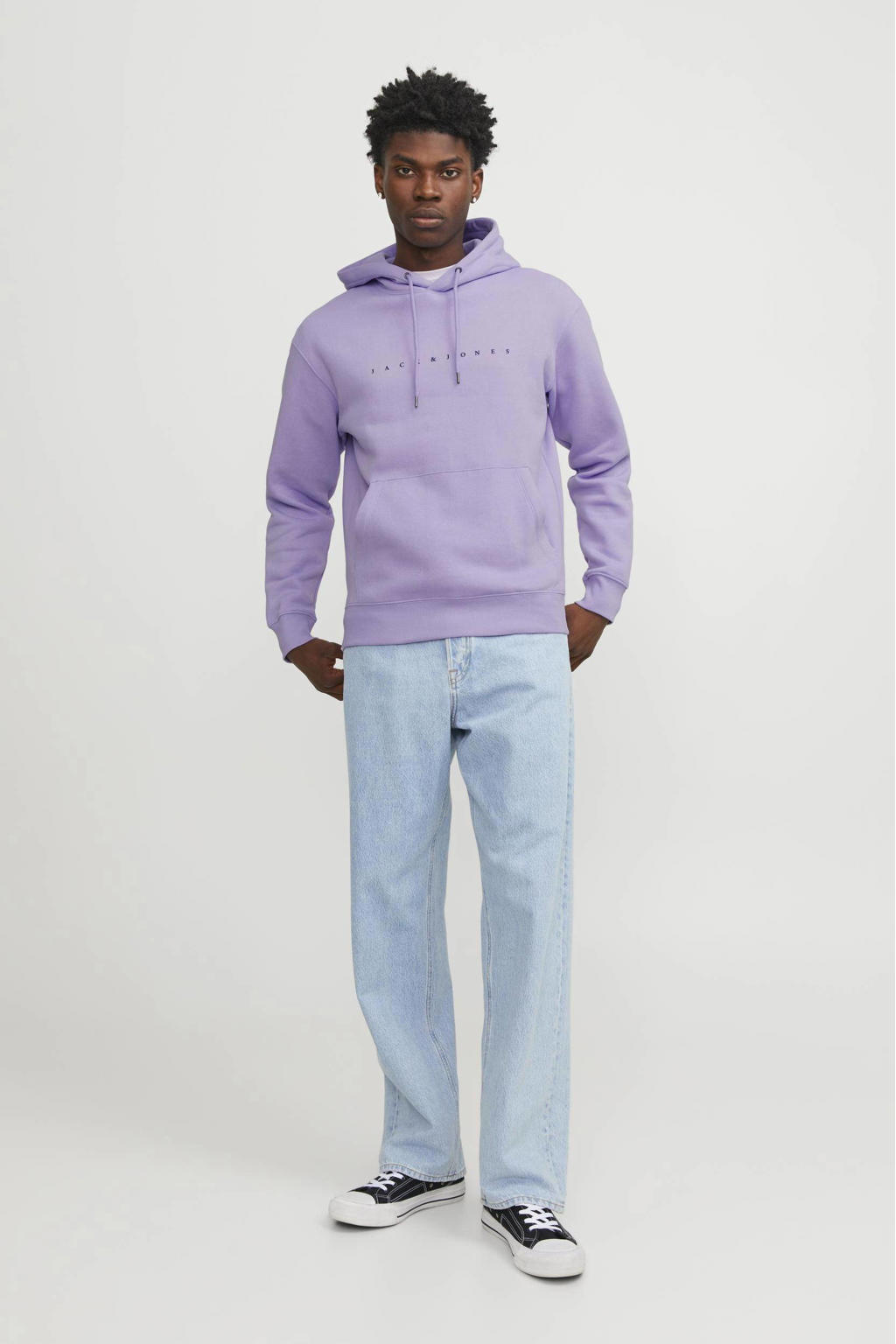 JACK & JONES ESSENTIALS hoodie JJESTAR met printopdruk lila