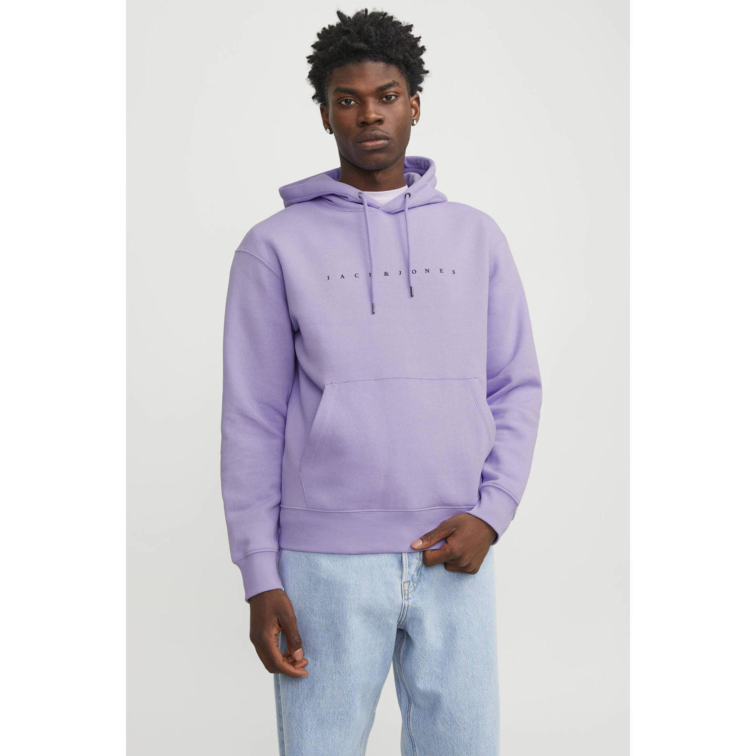 JACK & JONES ESSENTIALS hoodie JJESTAR met printopdruk lila