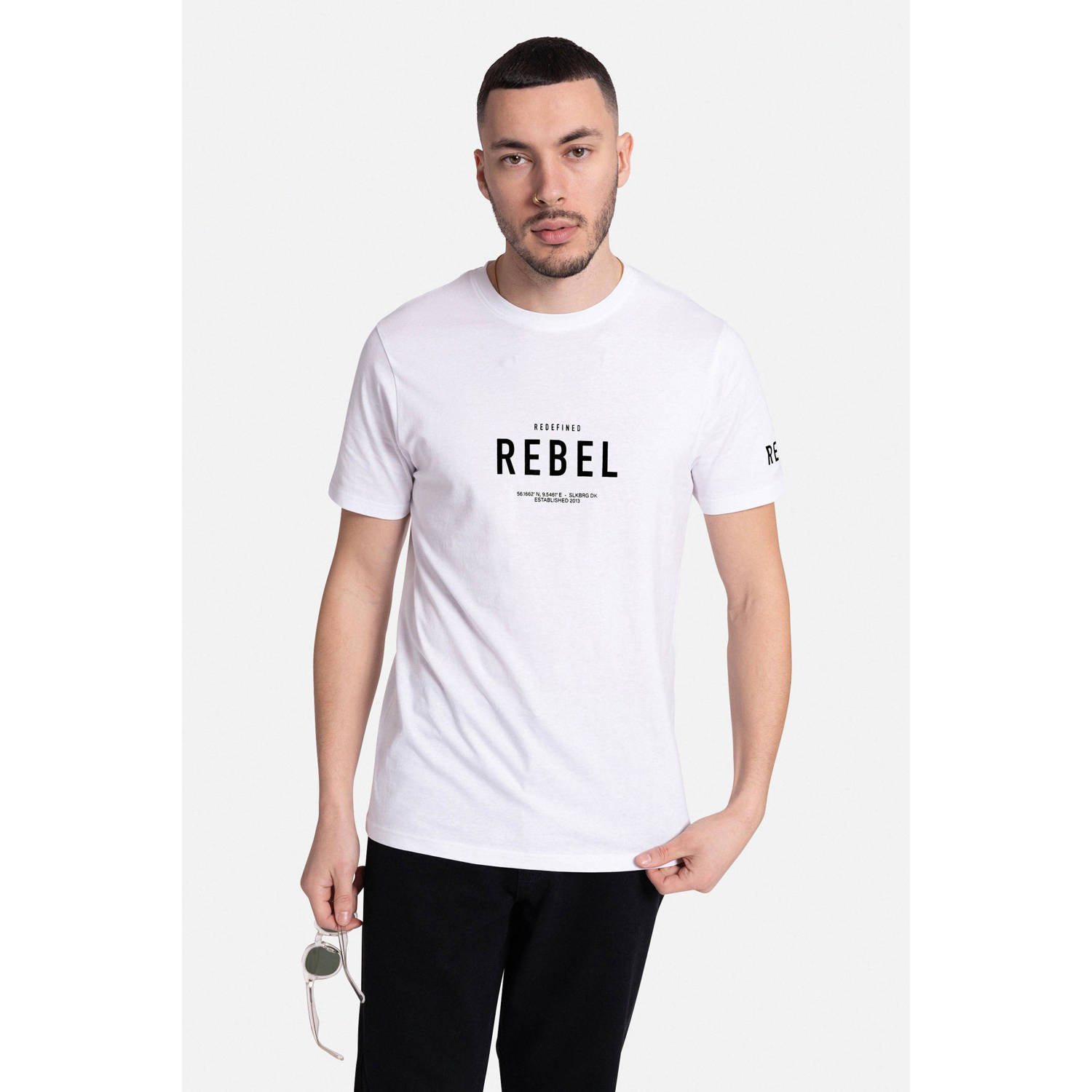 Redefined Rebel T-shirt RRRonan met printopdruk wit
