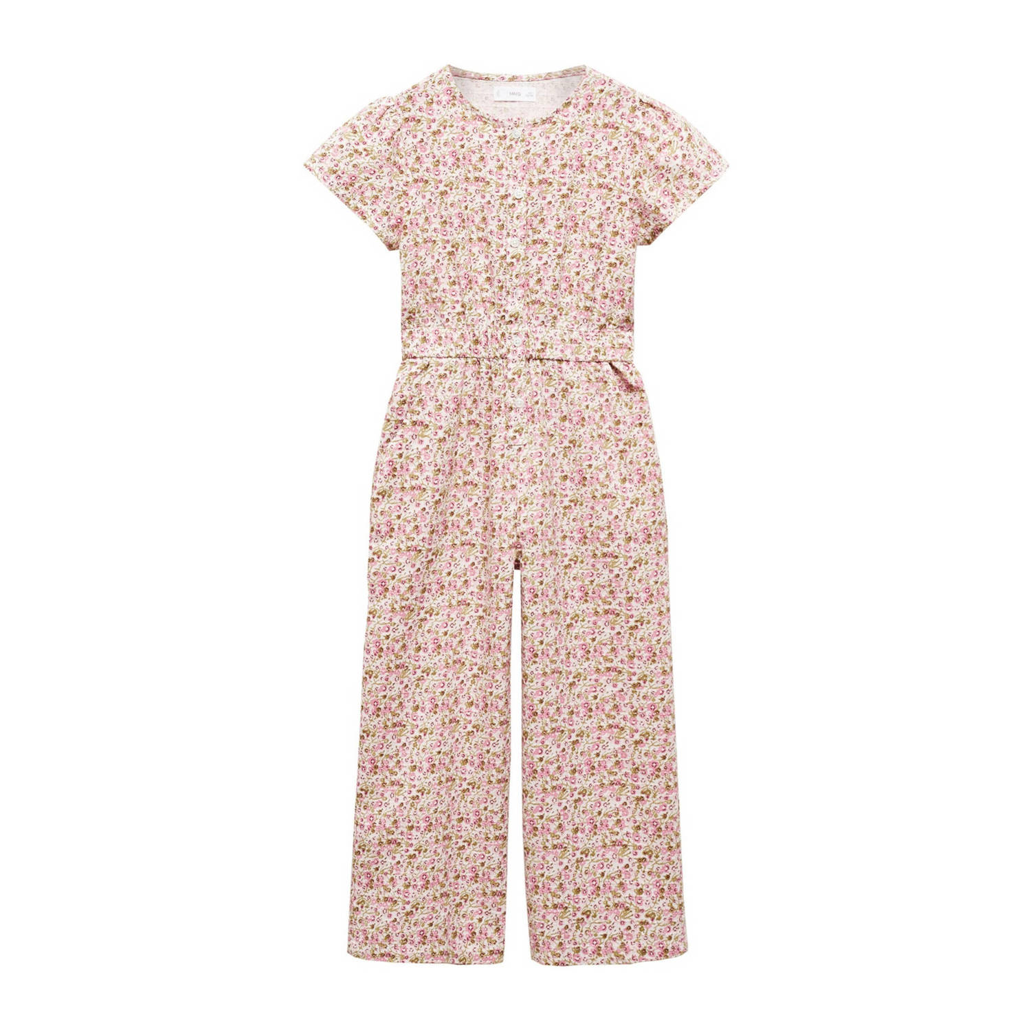 Mango Kids gebloemde jumpsuit roze Meisjes Katoen Ronde hals Bloemen 164