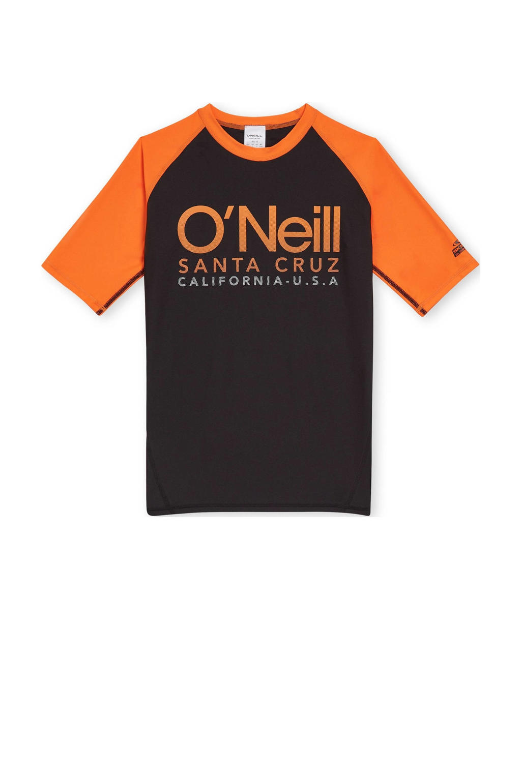 Zwarte jongens O'Neill UV T-shirt Cali van polyester met meerkleurige print, korte mouwen en ronde hals