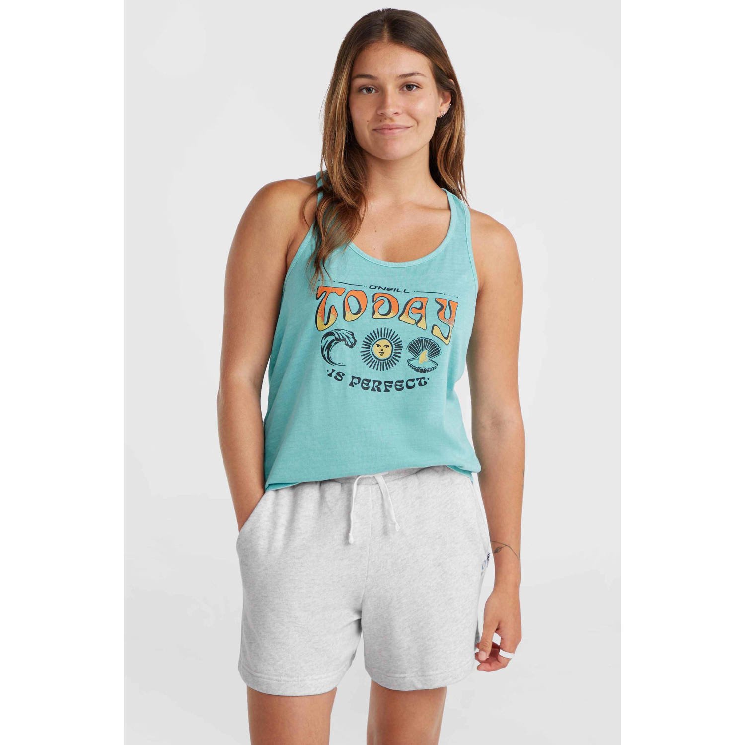 O'Neill high waist relaxed sweatshort met logo grijs melange