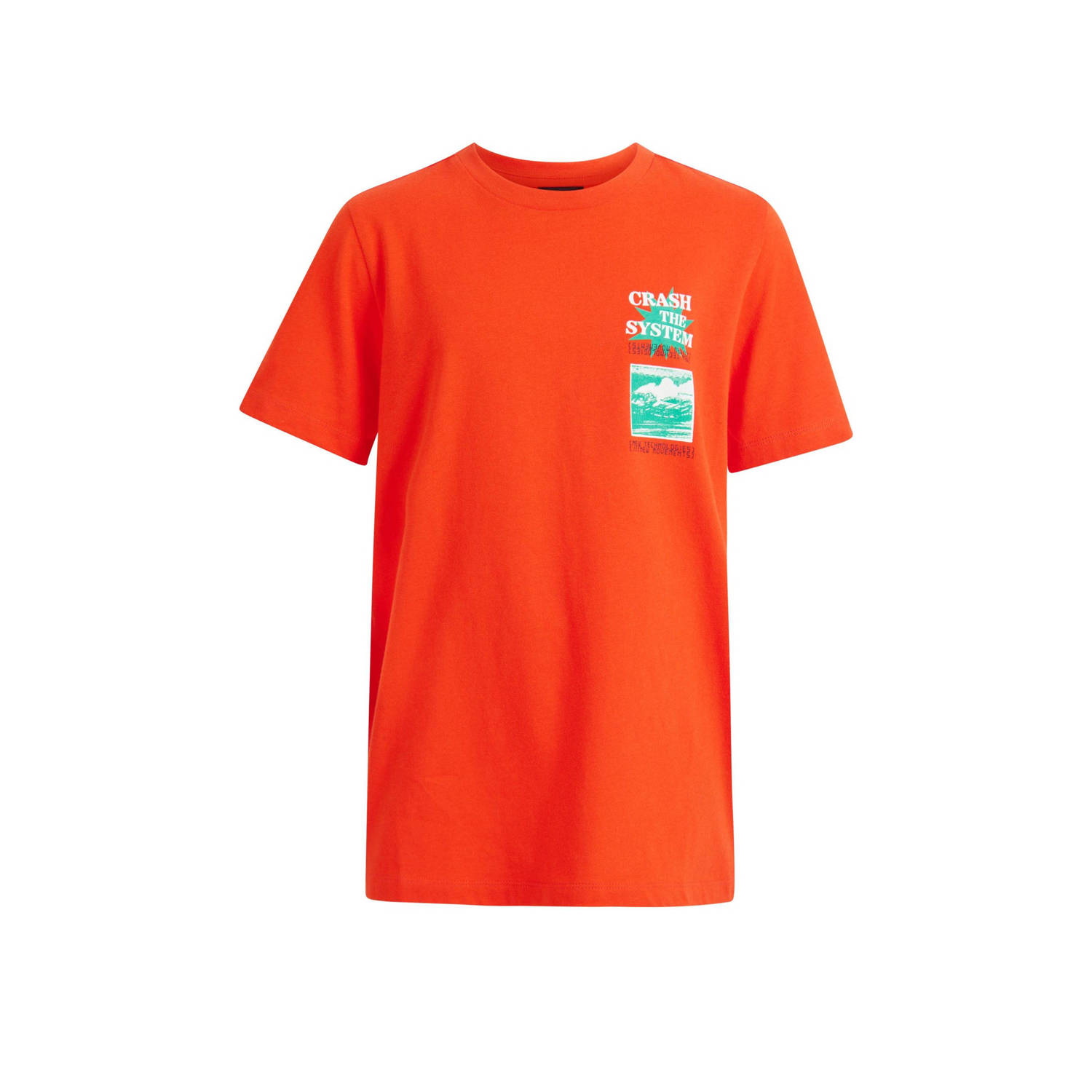 Shoeby T-shirt met backprint donkeroranje Jongens Katoen Ronde hals Backprint 122 128