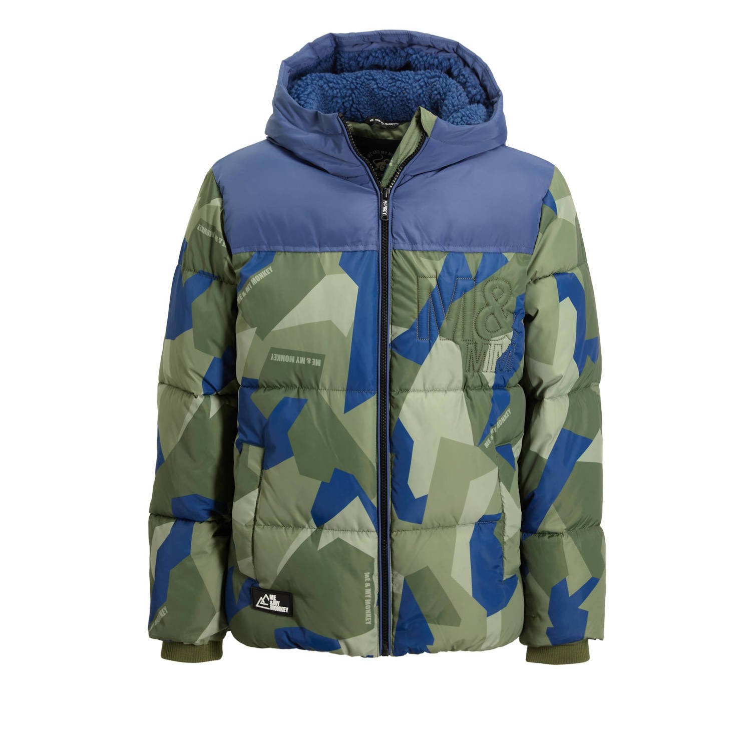 Me & My Monkey winterjas Ralf camouflage groen blauw