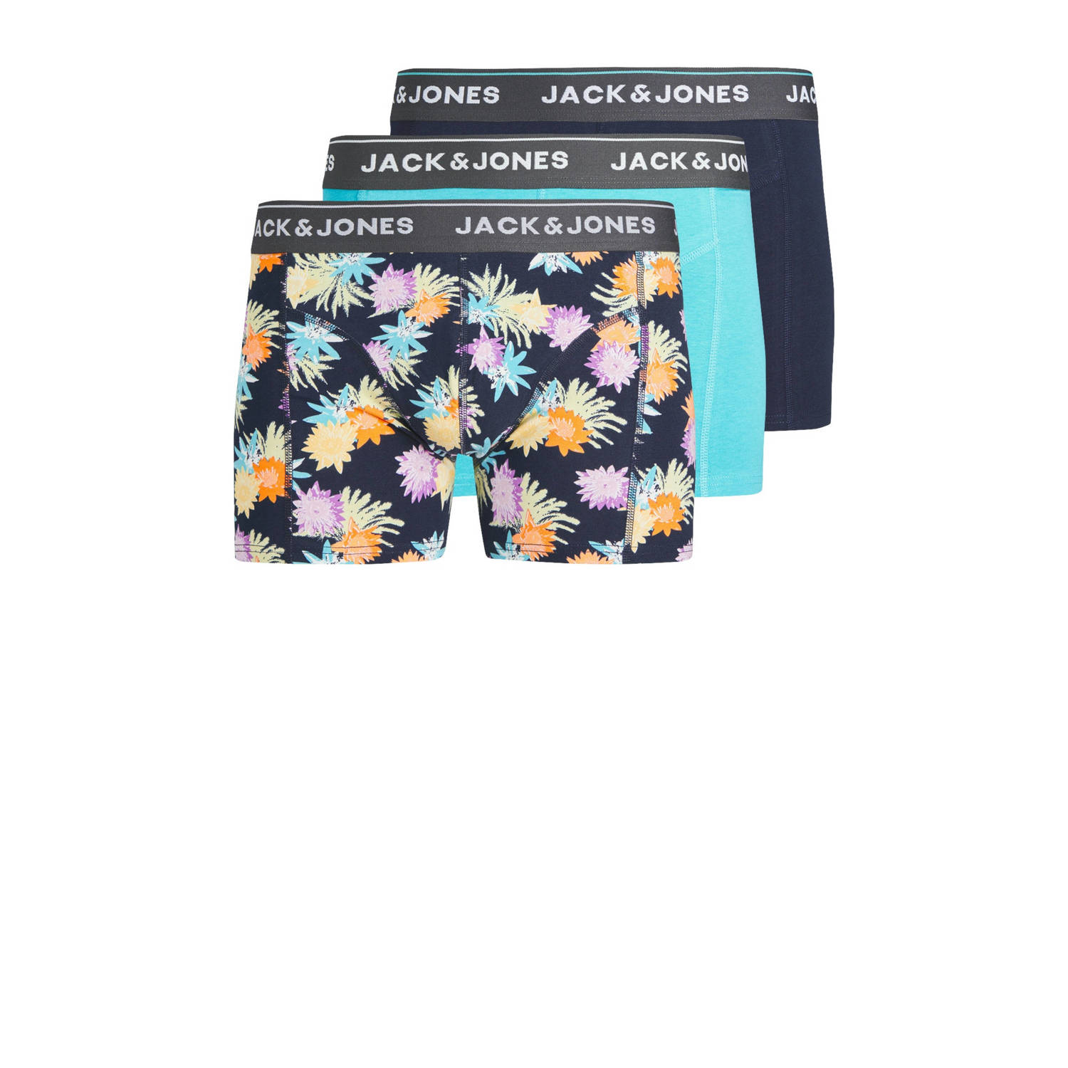 JACK & JONES JUNIOR boxershort JACREECE FLOWER set van 3 blauw