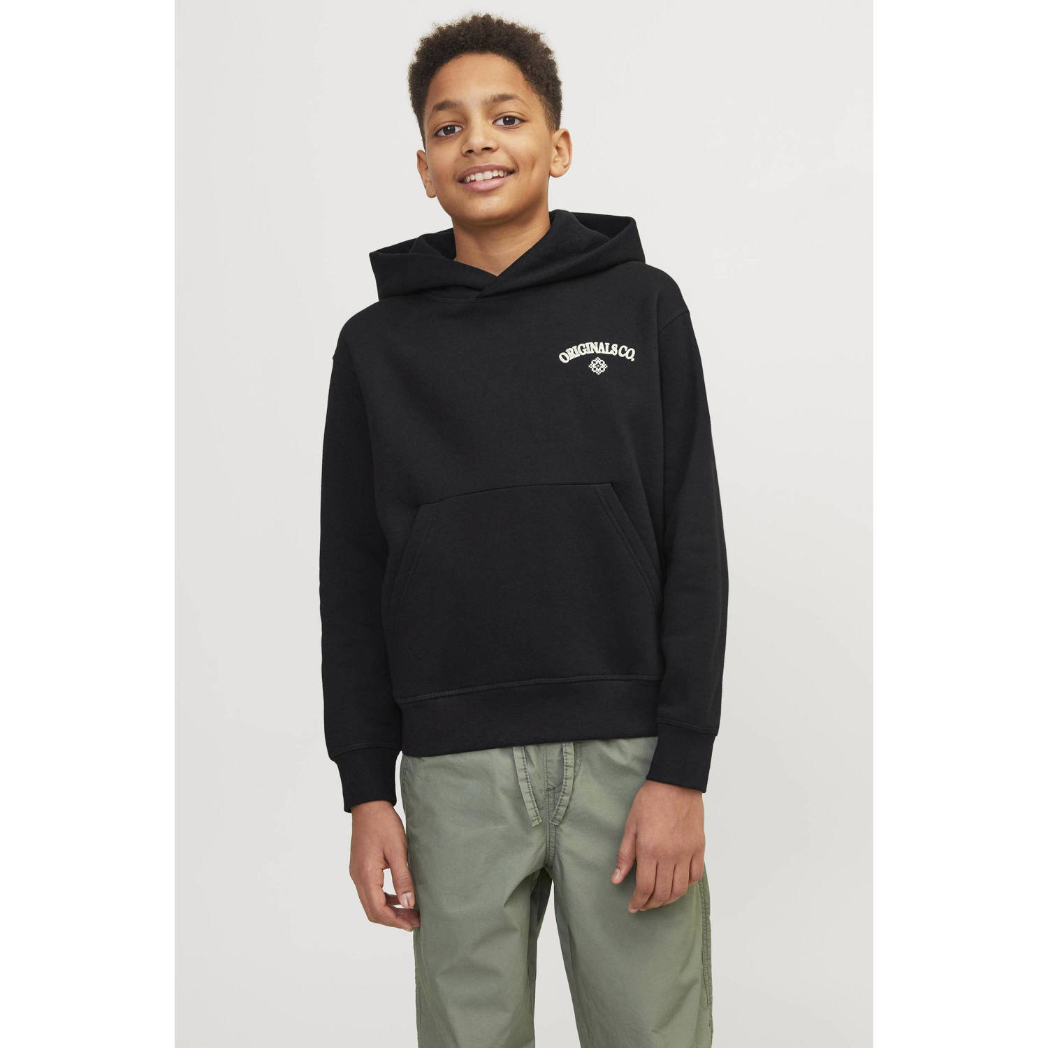 JACK & JONES JUNIOR hoodie JORSANTORINI met backprint zwart