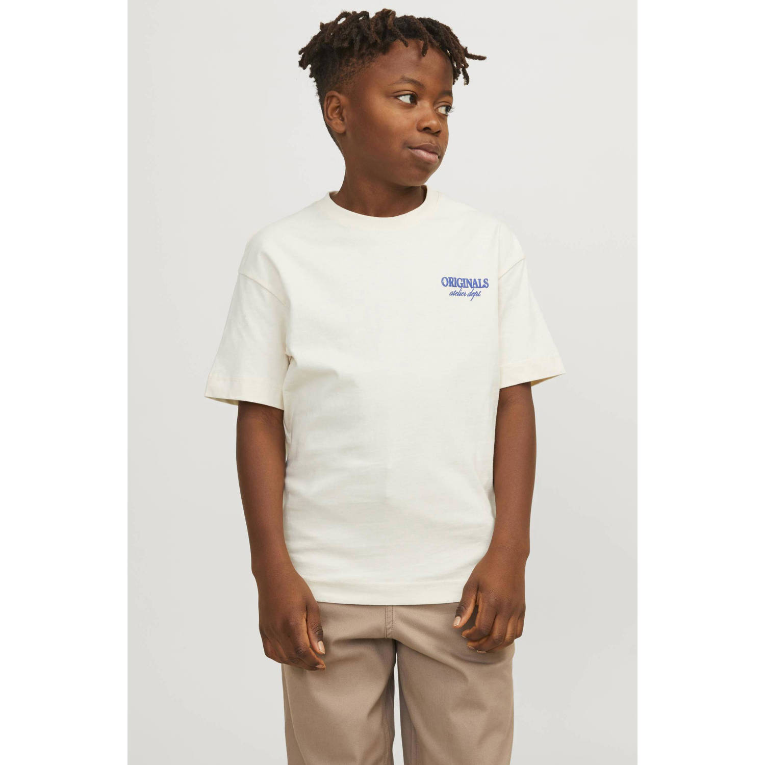 Jack & jones JUNIOR T-shirt JORSANTORINI met backprint offwhite Wit Jongens Katoen Ronde hals 128