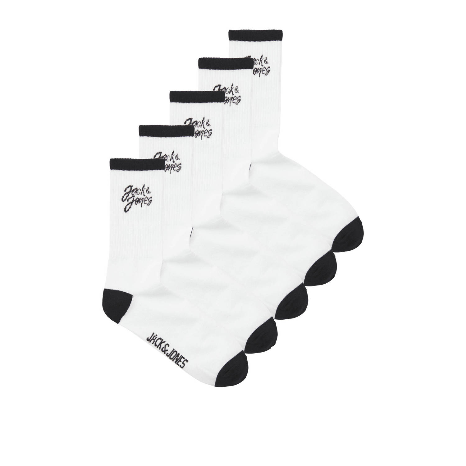 Jack & jones JUNIOR sokken set van 5 wit zwart Jongens Katoen Logo 33 37