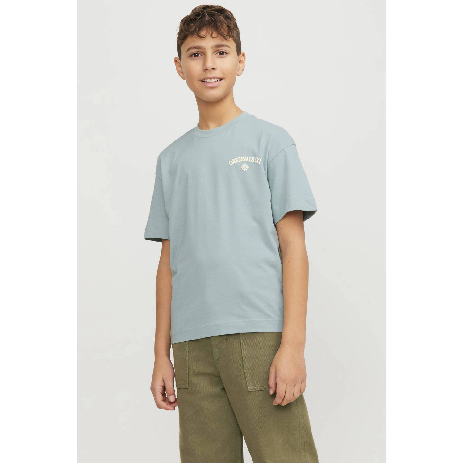 Jack & jones JUNIOR T-shirt JORSANTORINI met backprint lichtblauw Jongens Katoen Ronde hals 140