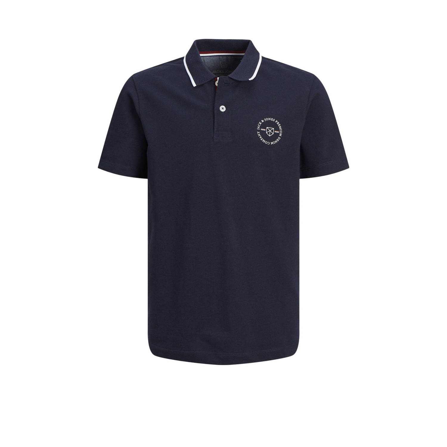 Jack & jones JUNIOR polo JPRBLUSHIELD met printopdruk marine Blauw Jongens Katoen Polokraag 164