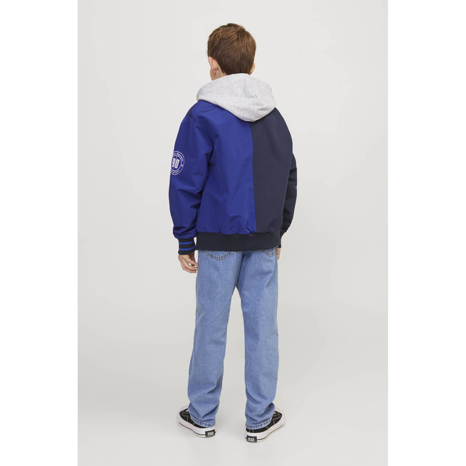 JACK & JONES JUNIOR bomberjack zomer JORECOLE met printopdruk en 3D applicatie donkerblauw blauw