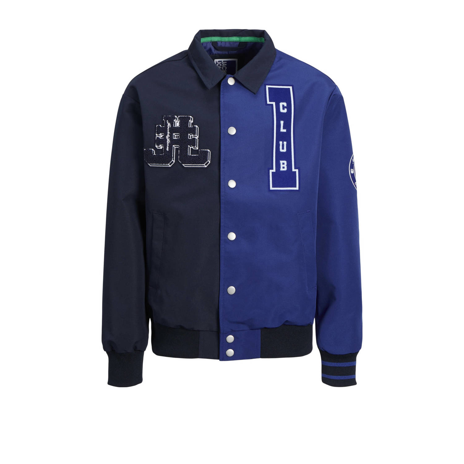 JACK & JONES JUNIOR bomberjack zomer JORECOLE met printopdruk en 3D applicatie donkerblauw blauw