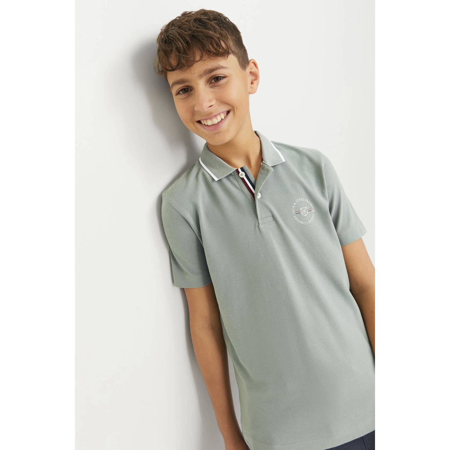 JACK & JONES JUNIOR polo JPRBLUSHIELD met printopdruk zachtgroen
