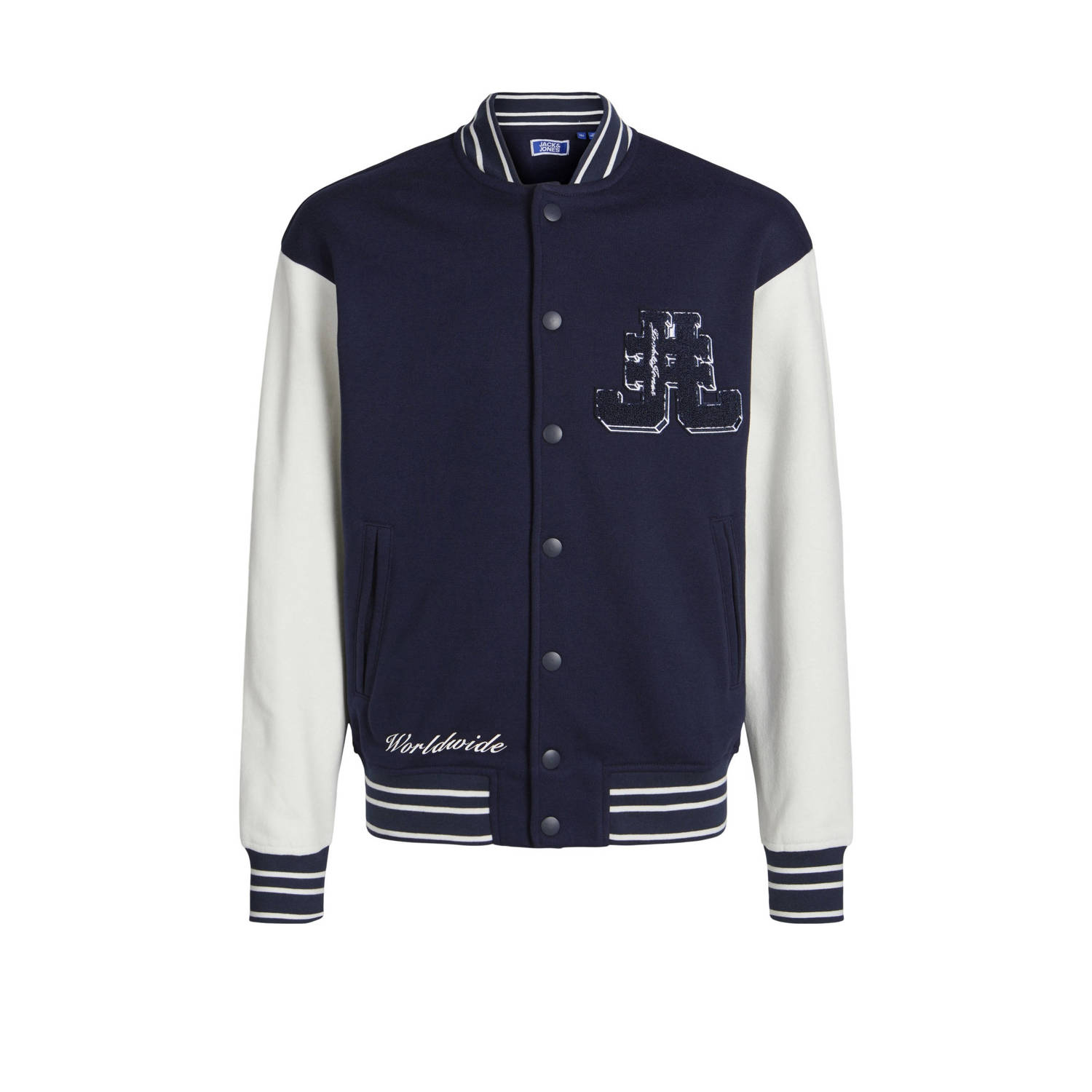 Jack & jones JUNIOR sweatvest JORCOLE VARSITY donkerblauw wit Meerkleurig 128