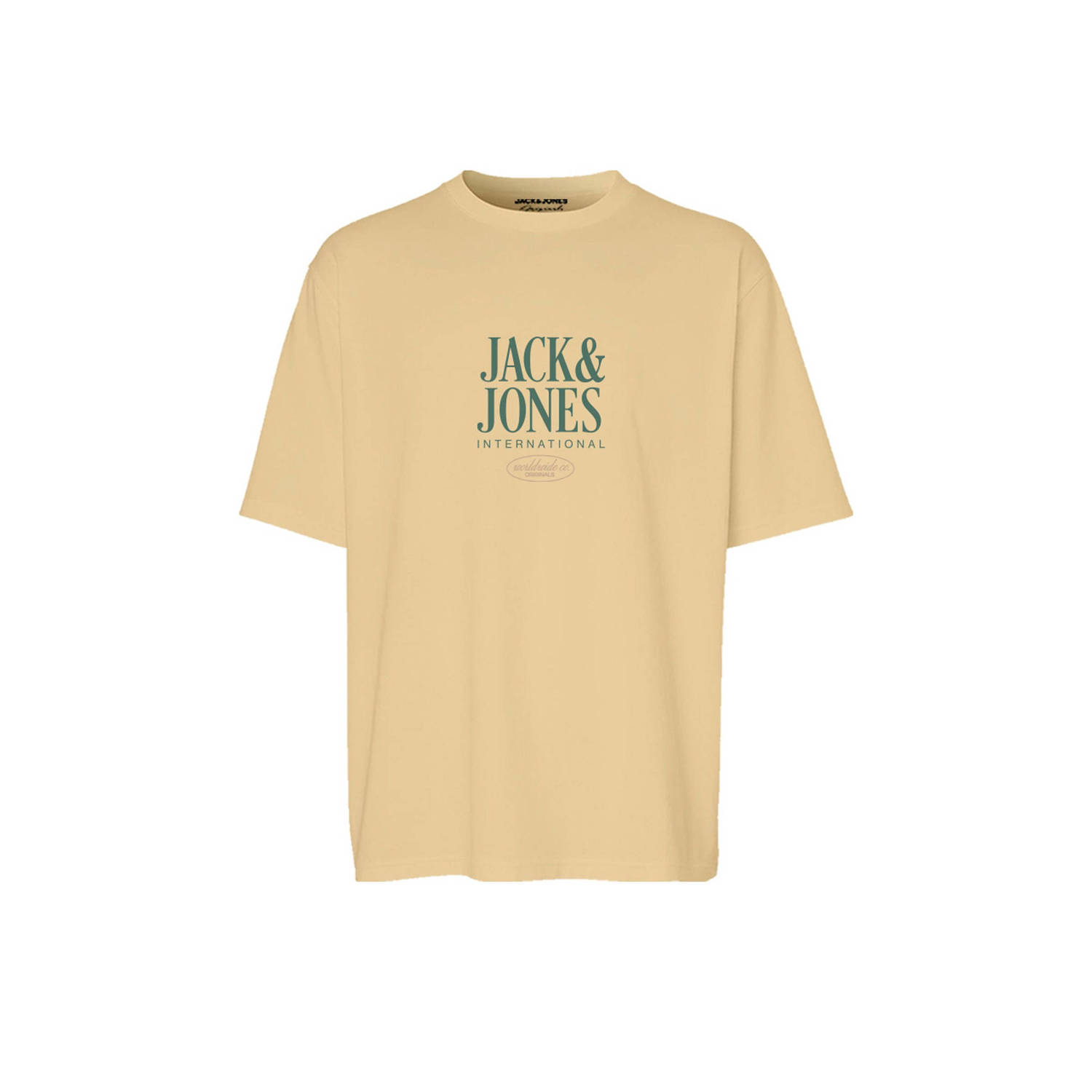 Jack & jones JUNIOR T-shirt JORLUCCA FASTRUNNER1 met tekst lichtgeel Jongens Katoen Ronde hals 152
