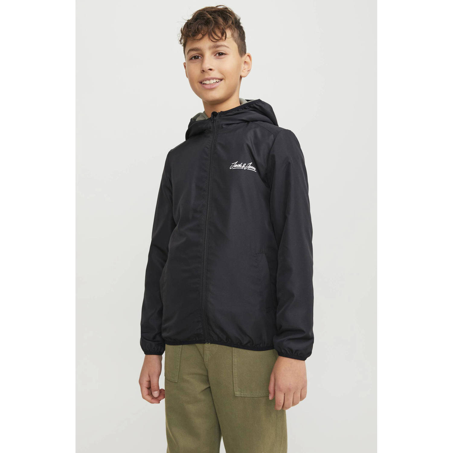Jack & jones JUNIOR softshell jas zomer JJOLIVER zwart Effen 140