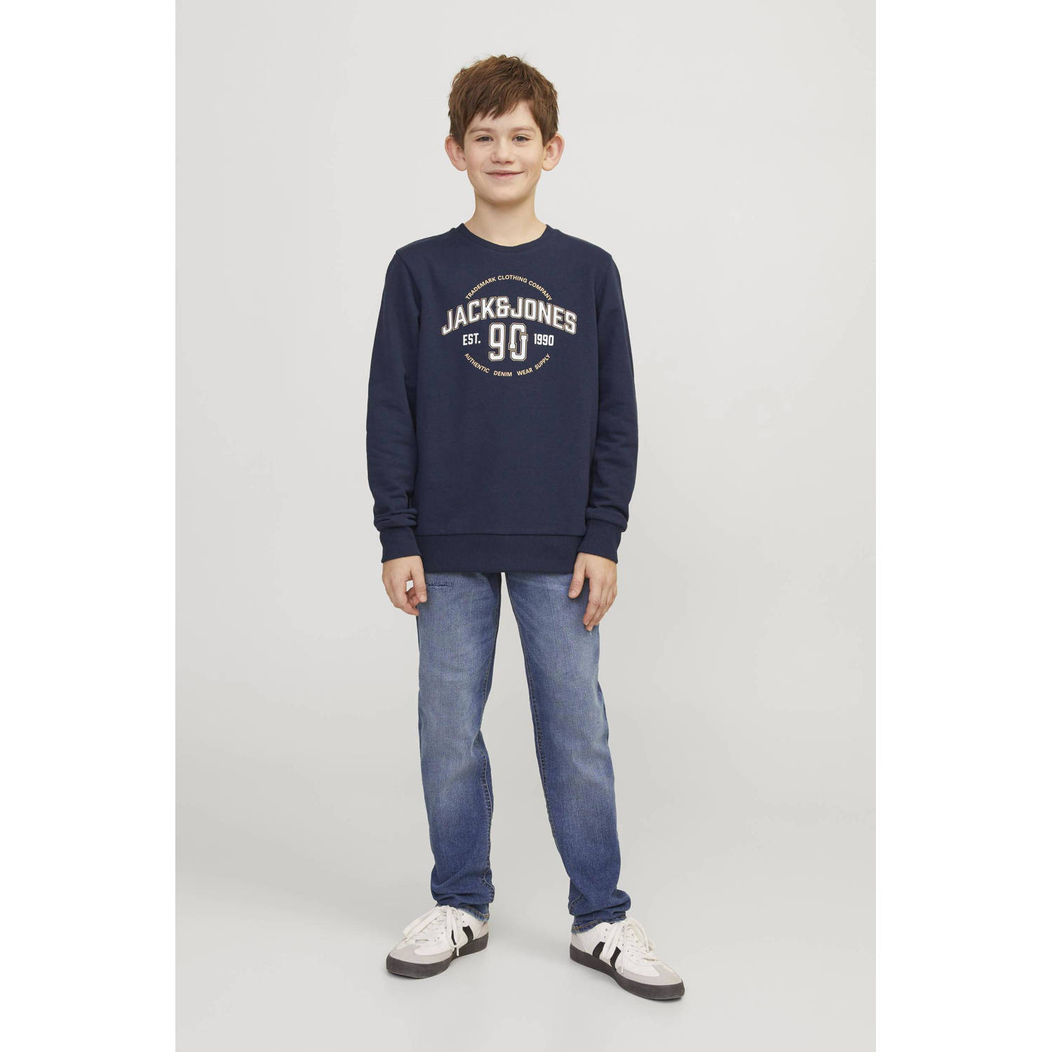 JACK & JONES JUNIOR sweater JJMINDS met logo donkerblauw