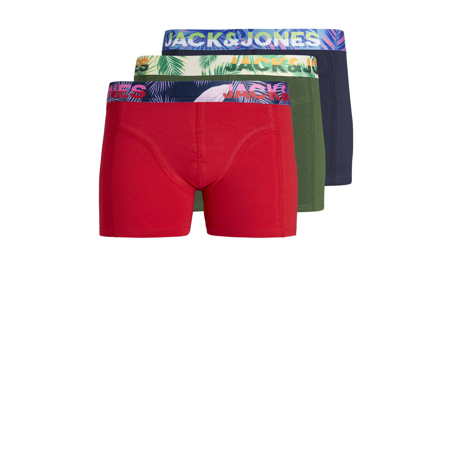 Jack & jones JUNIOR boxershort JACPAW set van 3 rood donkerblauw groen Jongens Stretchkatoen 128