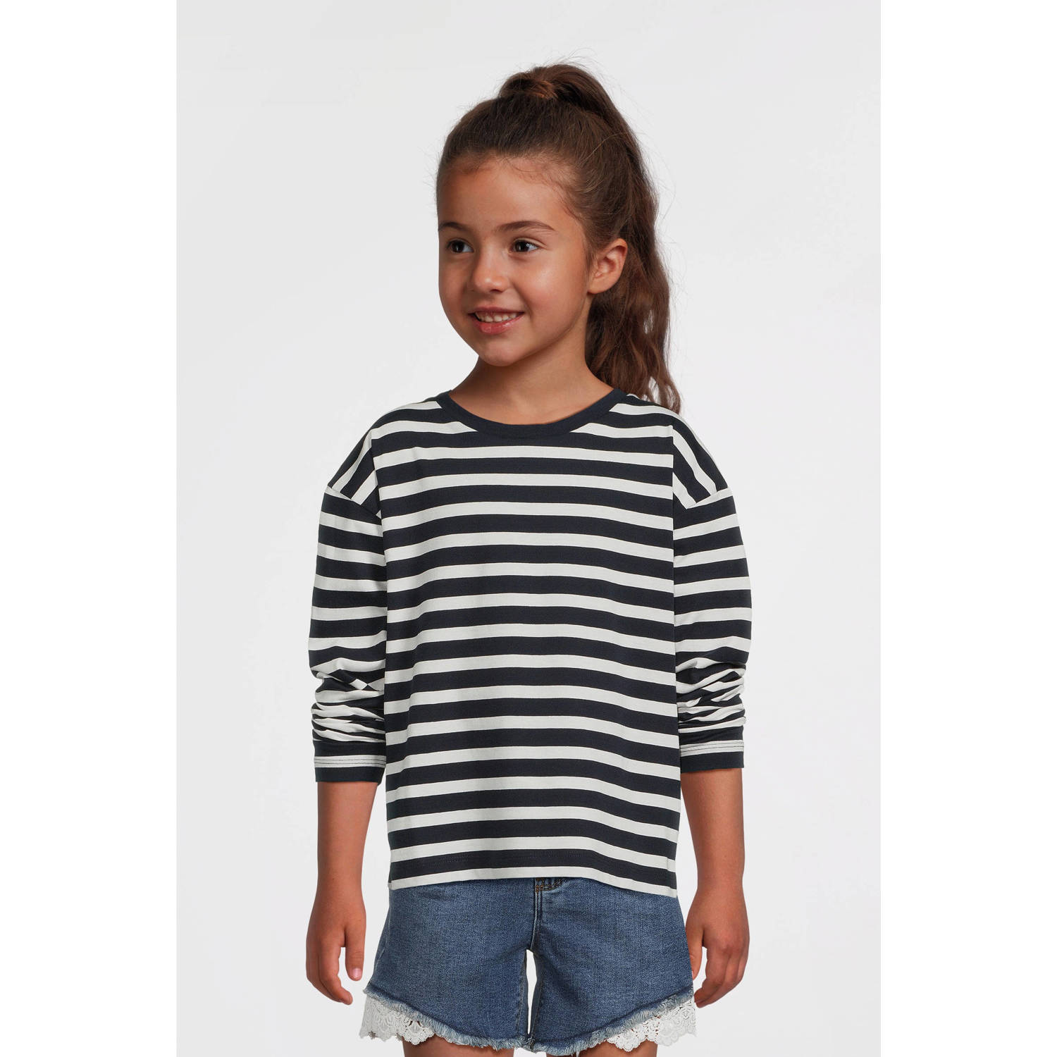 VERO MODA GIRL gestreepte longsleeve VMGRO donkerblauw wit