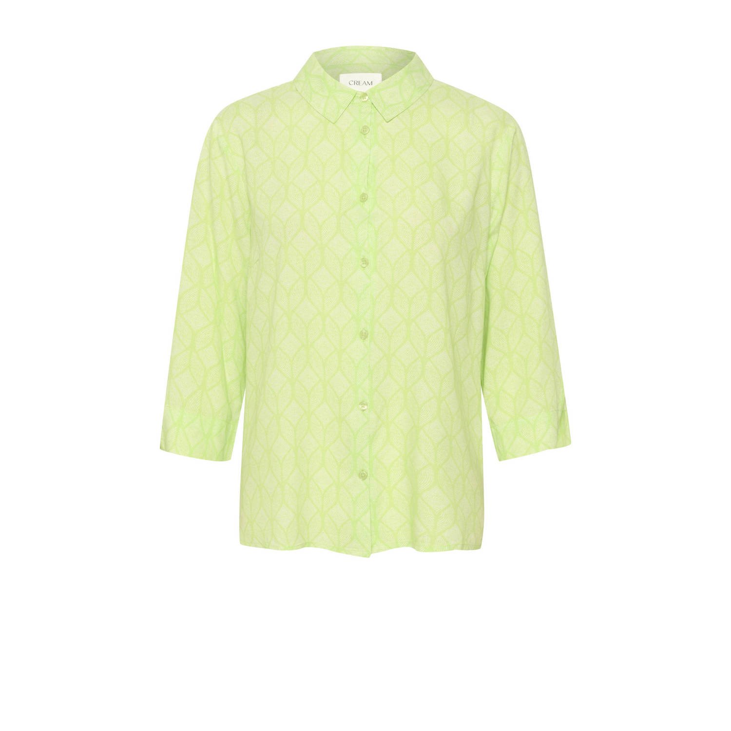 Cream blouse met all over print limegroen