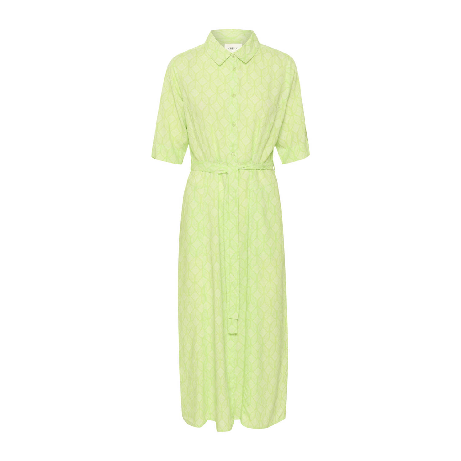 Cream maxi blousejurk met all over print en ceintuur limegroen