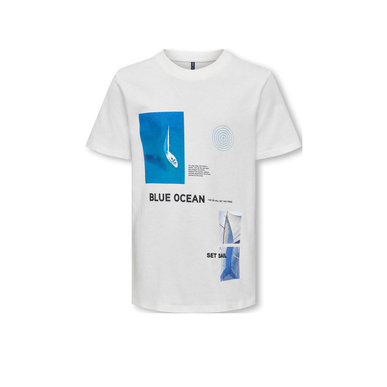 Only KIDS BOY T-shirt KOBNILAS met printopdruk wit blauw Jongens Katoen Ronde hals 134 140