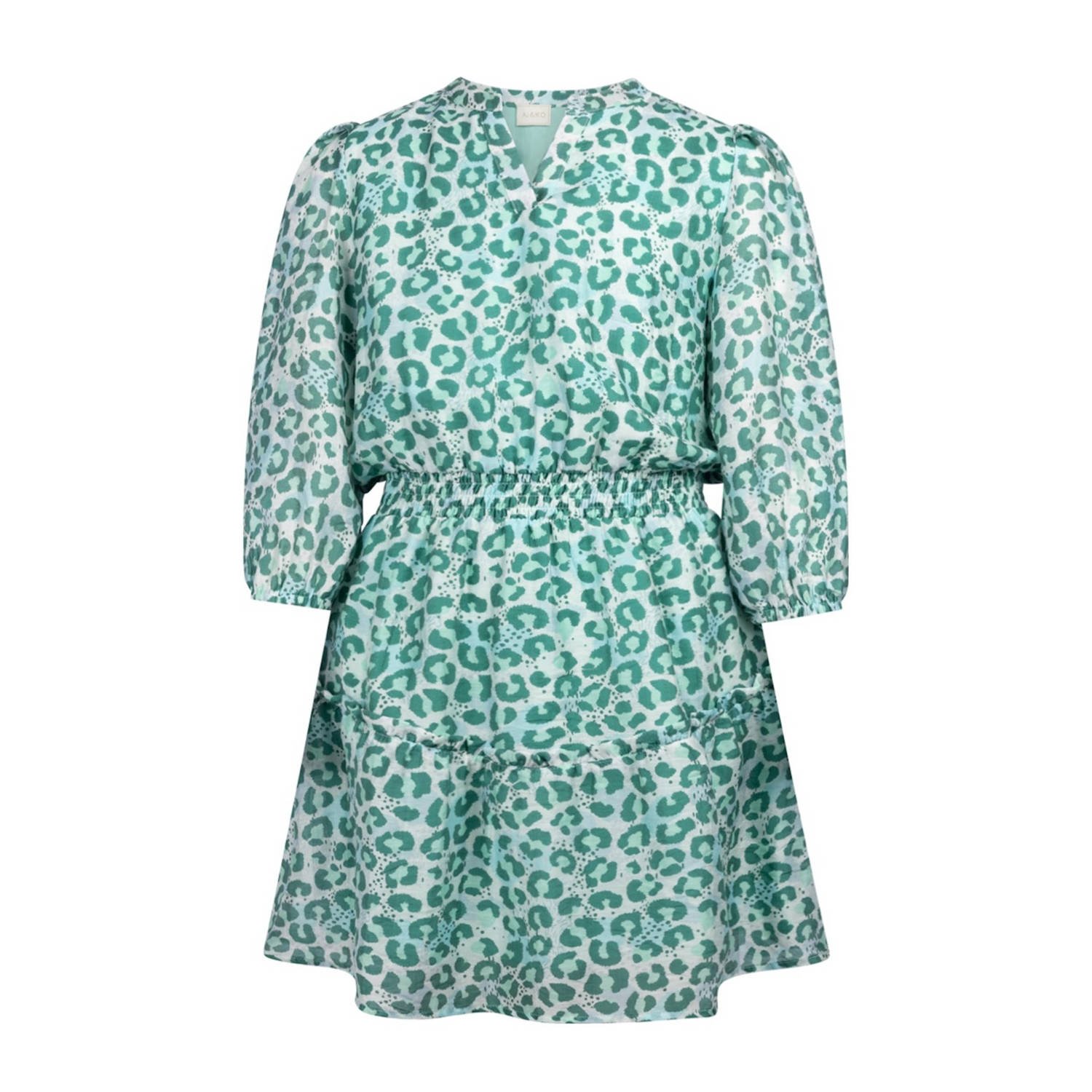 AI&KO jurk met dierenprint groen Meisjes Tencel Ronde hals Dierenprint 152