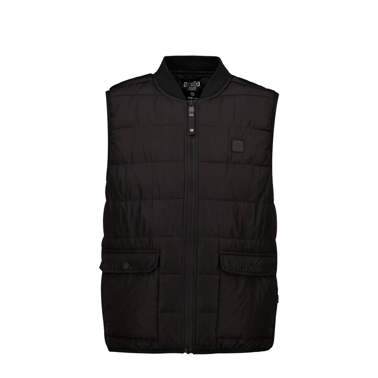 America Today bodywarmer zwart Jongens Polyester Opstaande kraag Effen 122 128