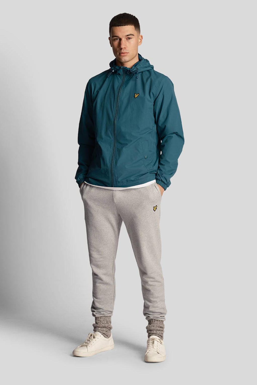 Blauwe heren Lyle & Scott jas van nylon met logo dessin, lange mouwen, capuchon en ritssluiting