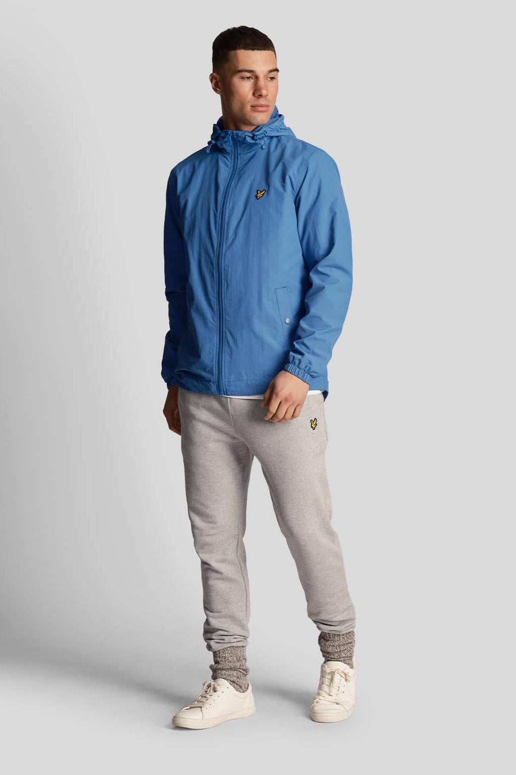 Blauwe heren Lyle & Scott jas van nylon met logo dessin, lange mouwen, capuchon en ritssluiting
