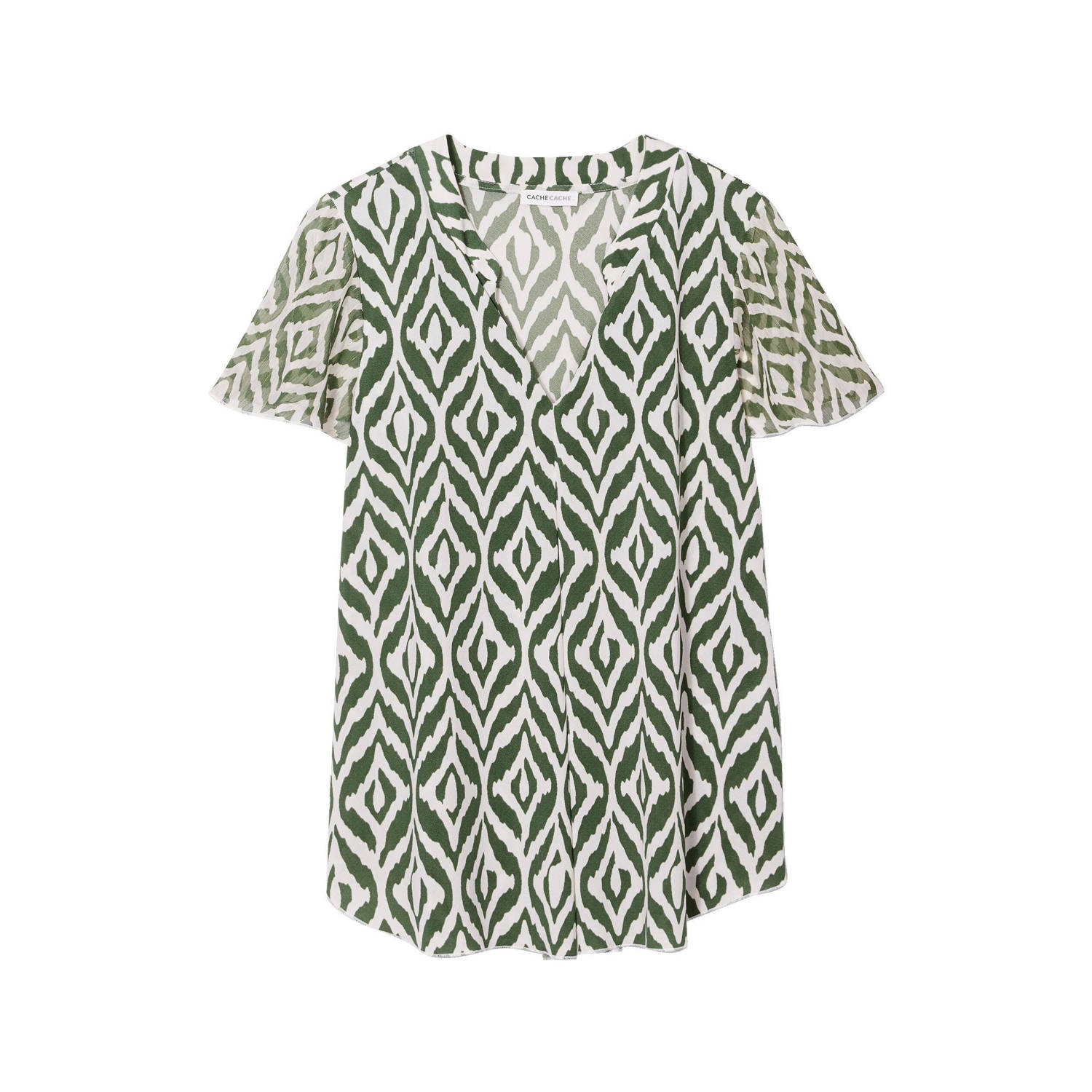 Cache semi-transparante top met all over print groen ecru