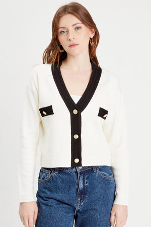 vest met contrastbies ecru/ zwart