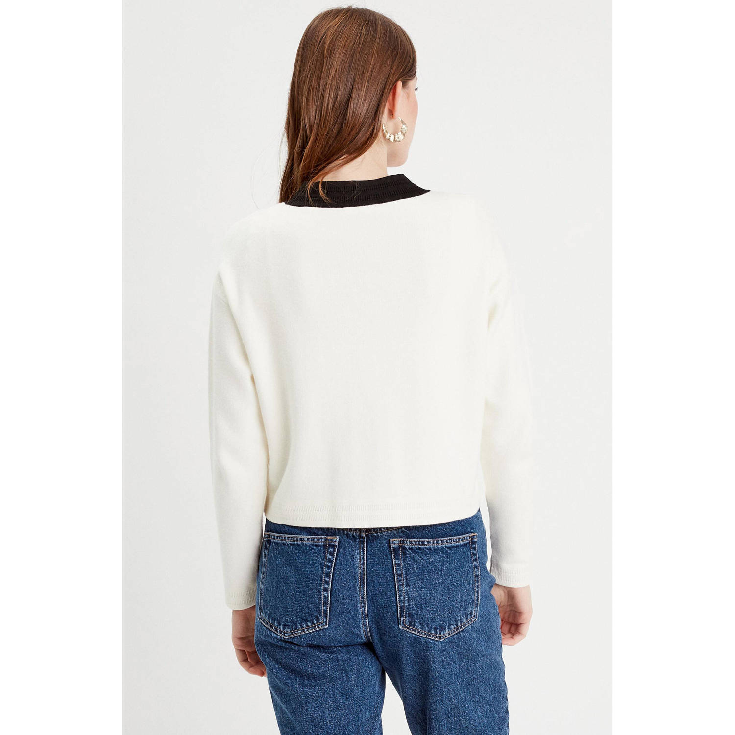 Cache vest met contrastbies ecru zwart