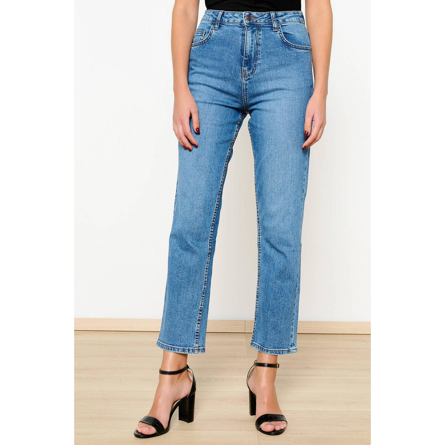 LOLALIZA high waist straight jeans medium blue denim