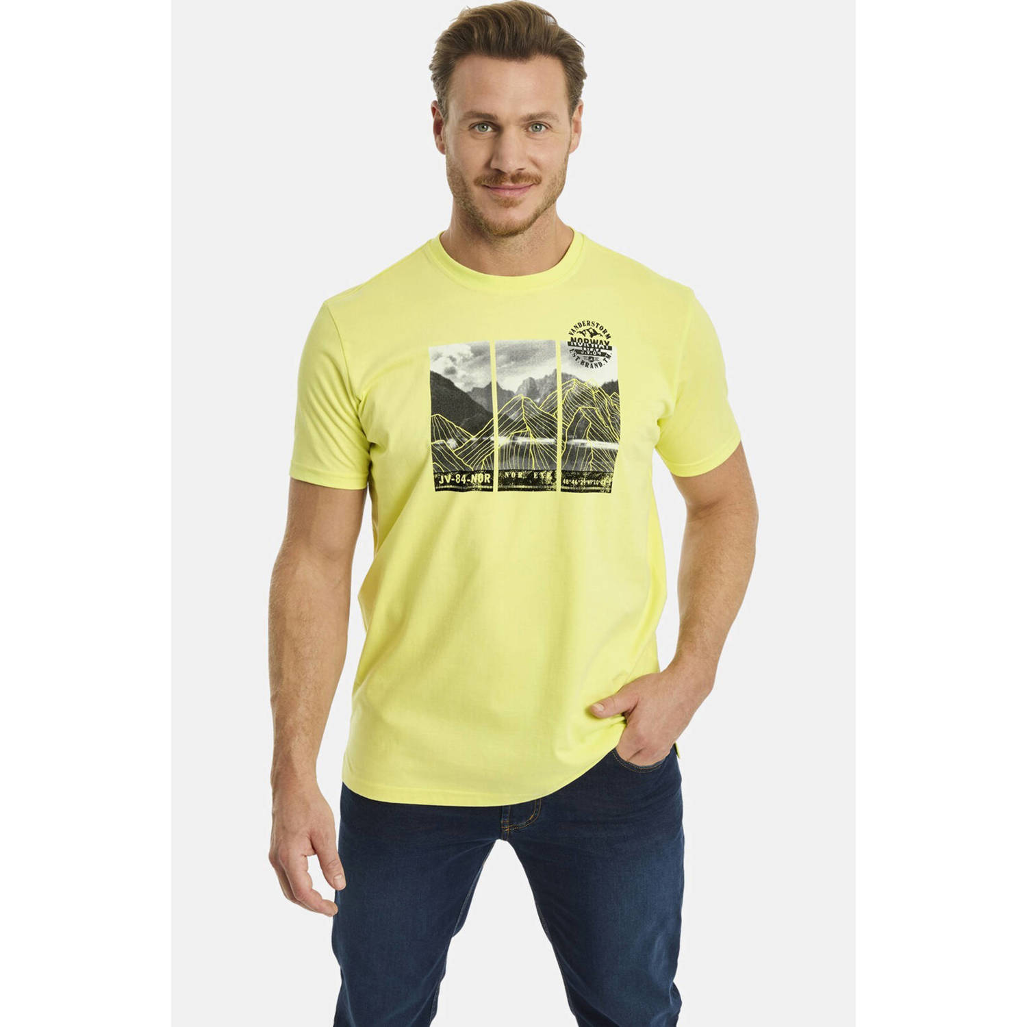 Jan Vanderstorm regular fit T-shirt KRISTFINNUR Plus Size met printopdruk groen
