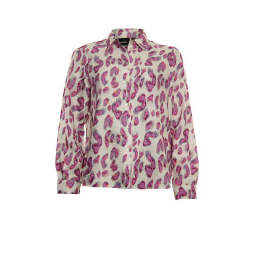 Poools geweven blouse Blouse printed met panterprint roze