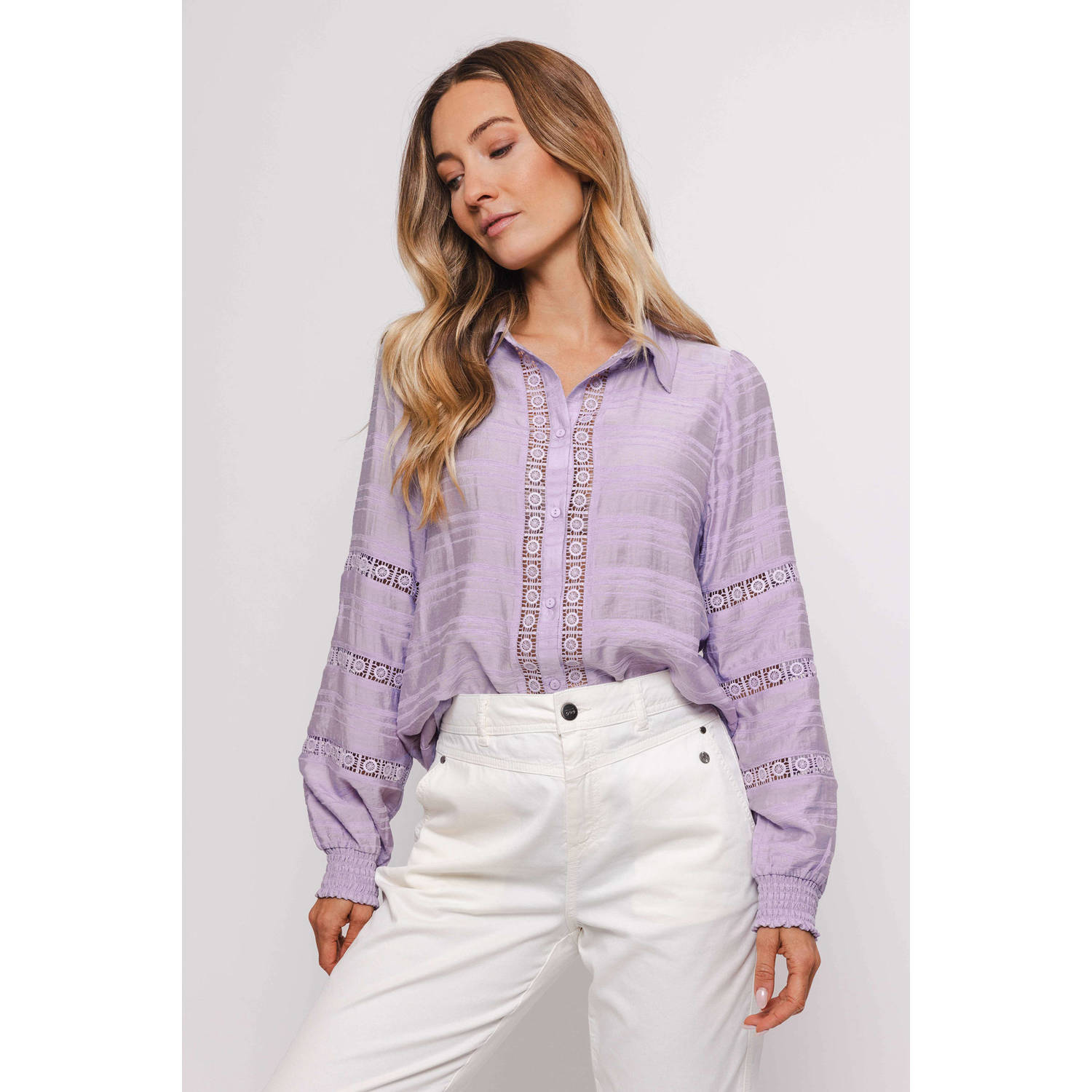 Poools blousetop Blouse fine stripe lavendel