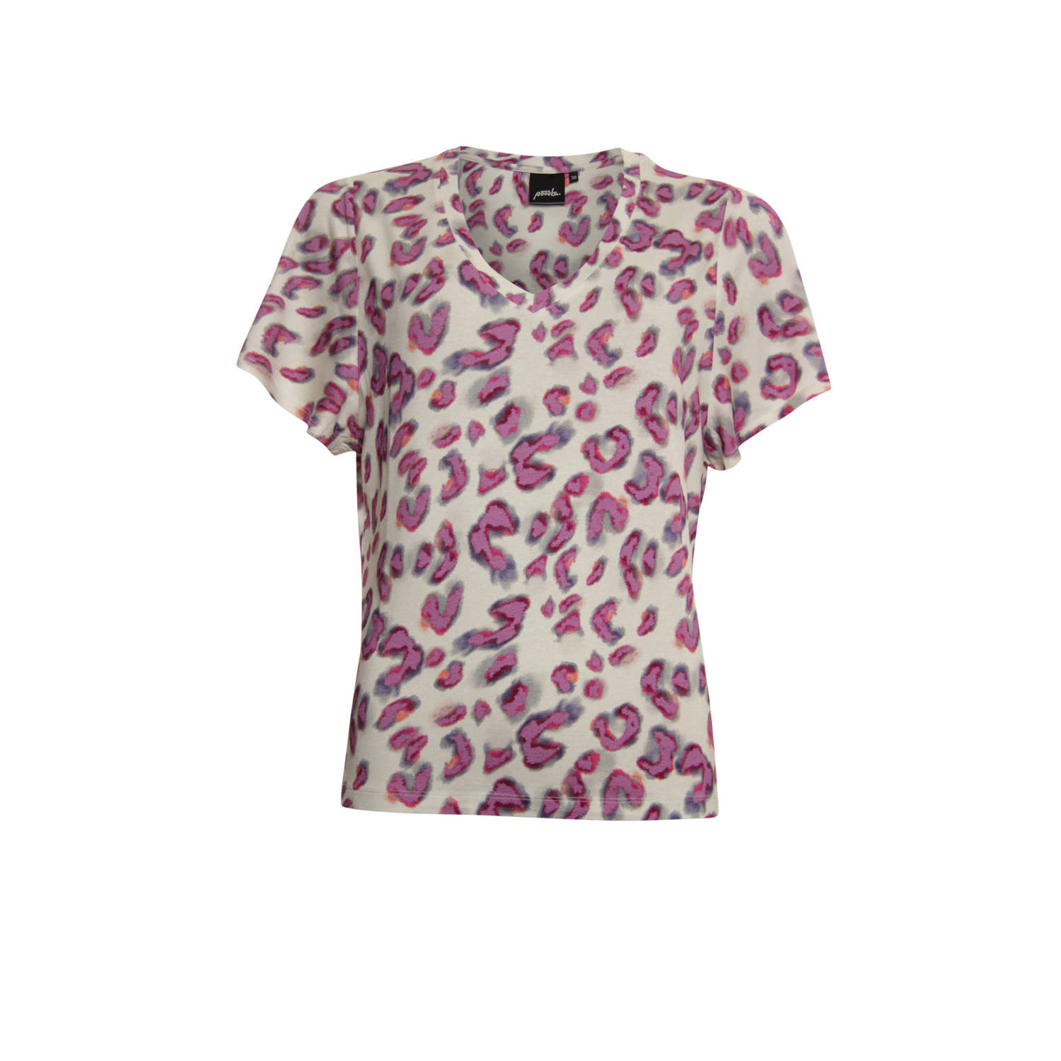 Poools geweven top T-shirt printed met panterprint roze
