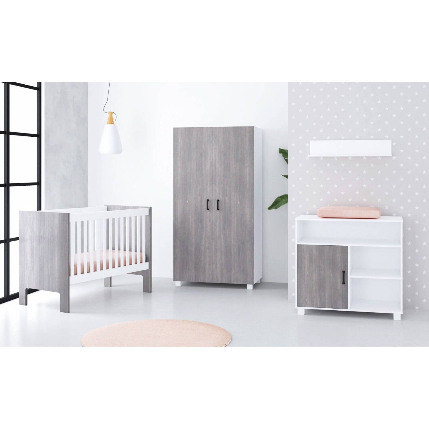 Cabino Babykamer Fresno White Grey (3-delig)