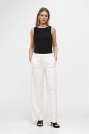 thumbnail: Witte dames OBJECT wide leg pantalon van polyester met regular waist, elastische tailleband en effen