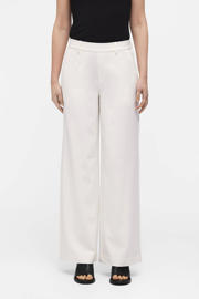 thumbnail: Crème dames OBJECT wide leg pantalon van polyester met regular waist, elastische inzet en effen
