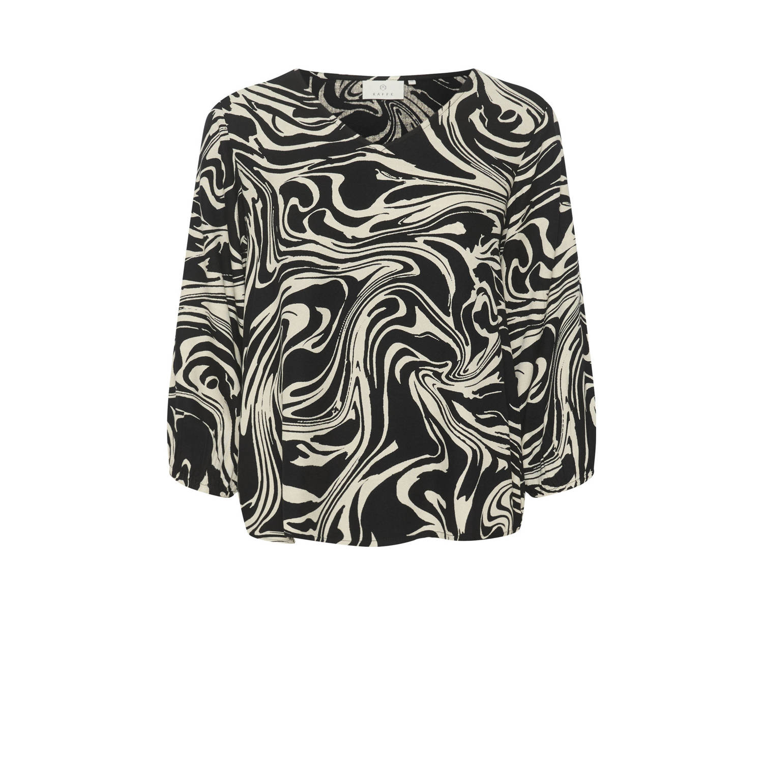 Kaffe blousetop met all over print zwart ecru